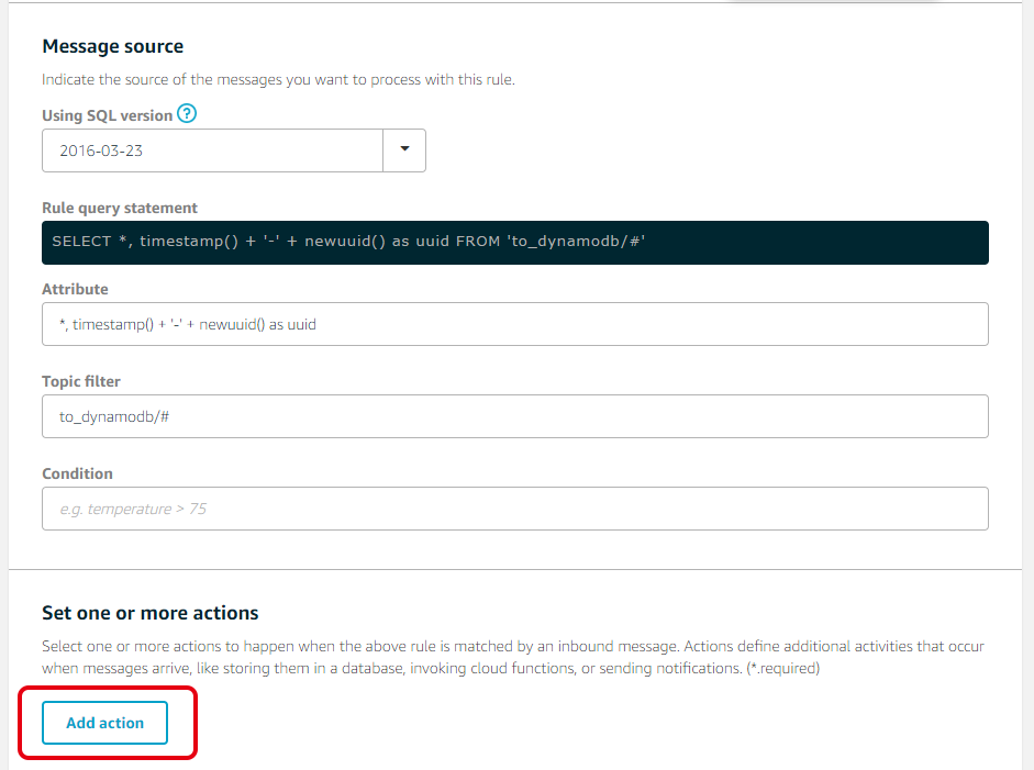 AWS IoT Create a rule2