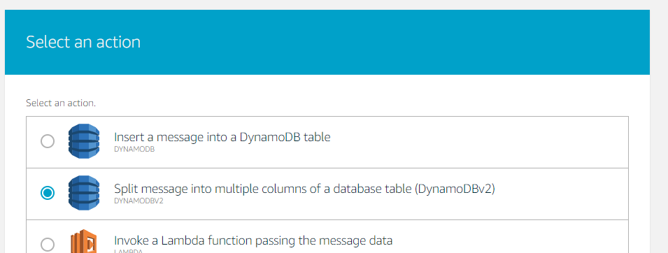 AWS IoT Select an action1