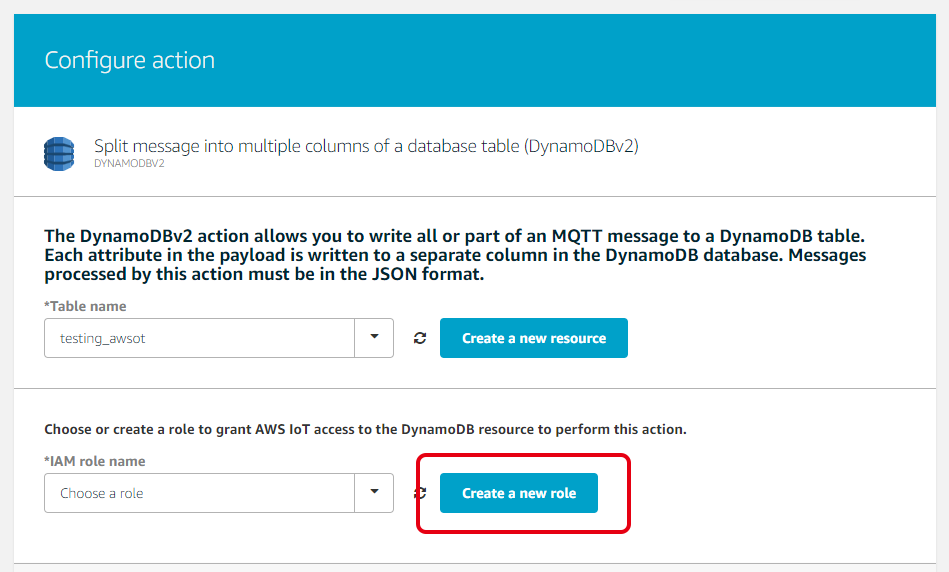 AWS IoT Configure action