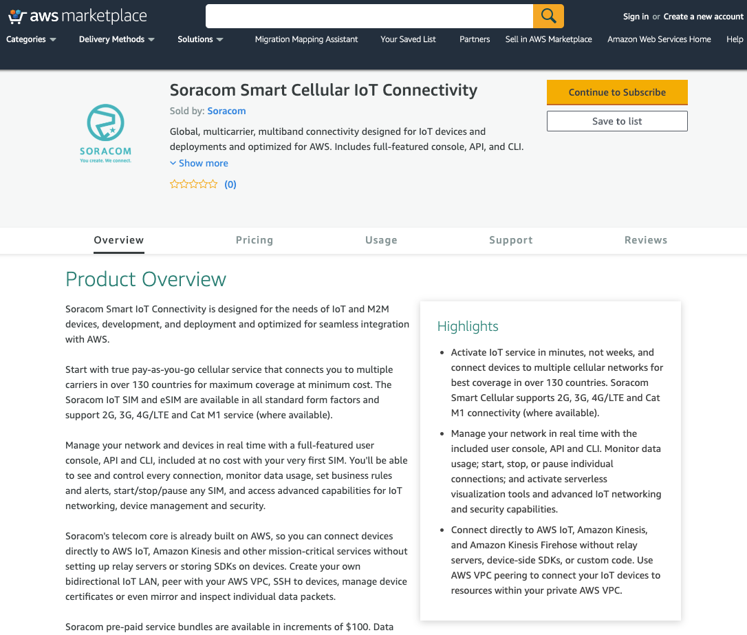soracom aws marketplace